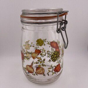 French-Inspired Glass Storage Jar w/ Botanical Illustrations – Sealed Clamp Top